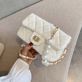 Quilted Pearl Chain Purse