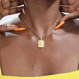 Gold Initial Square Pendant  Necklace