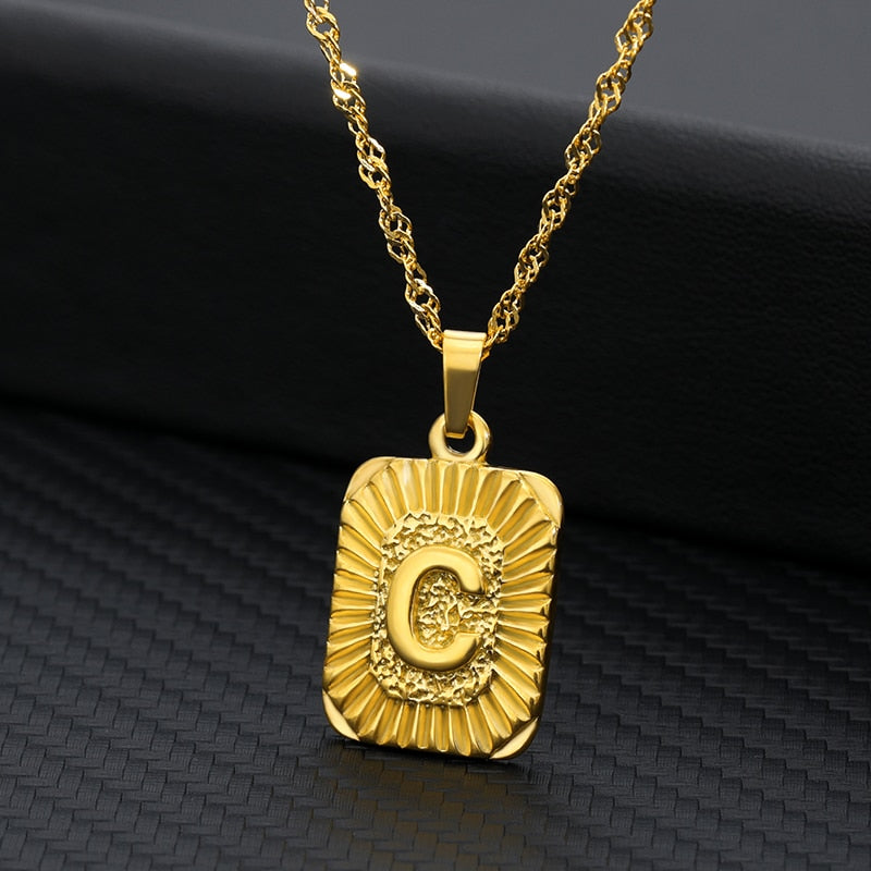 Gold Initial Square Pendant  Necklace yourstylebyd.myshopify.com